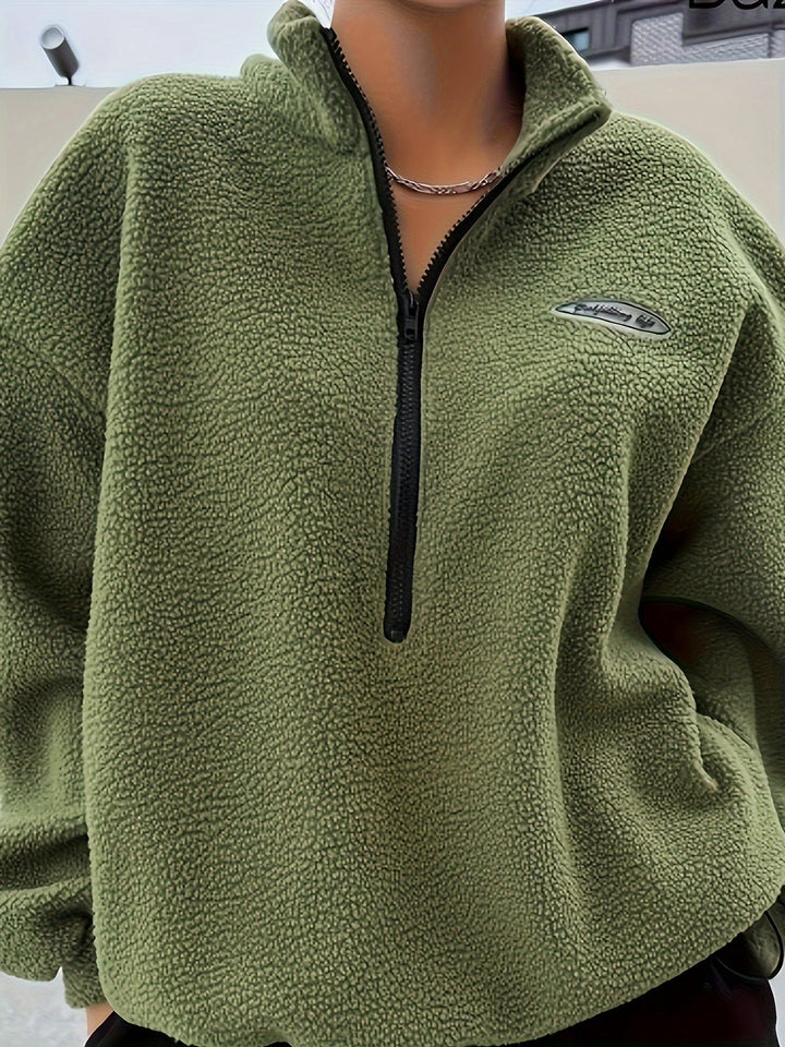 Plain Pullover Sweatshirt with Zipper - Nina-Green-S-Nora Luxe