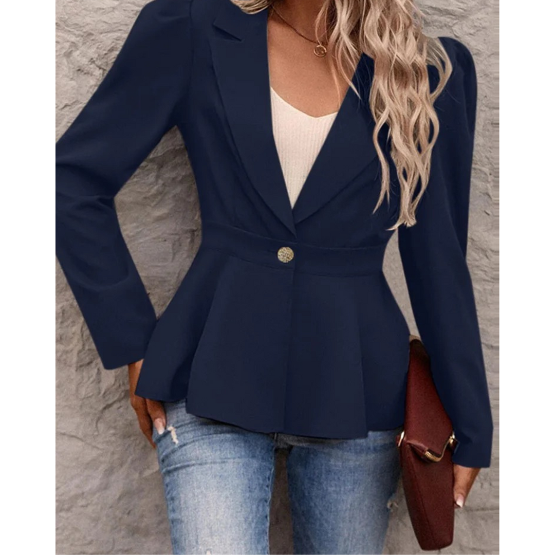 Plain Ribbed Collar Women's Blazer - Liana-Blue-S-Nora Luxe