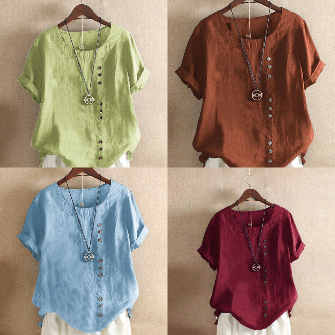 Plain T-Shirt with Short Sleeves and Round Neck – Samantha-Pink-S-The Livary