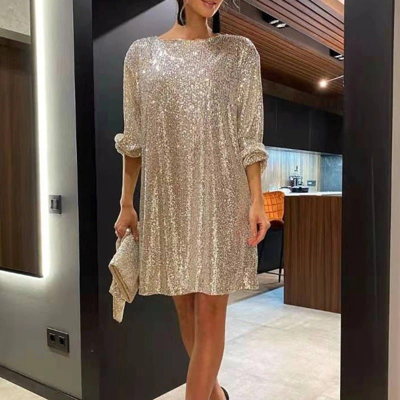 Playful Party Dress with Loose Fit - Clara-Gold-S-Nora Luxe