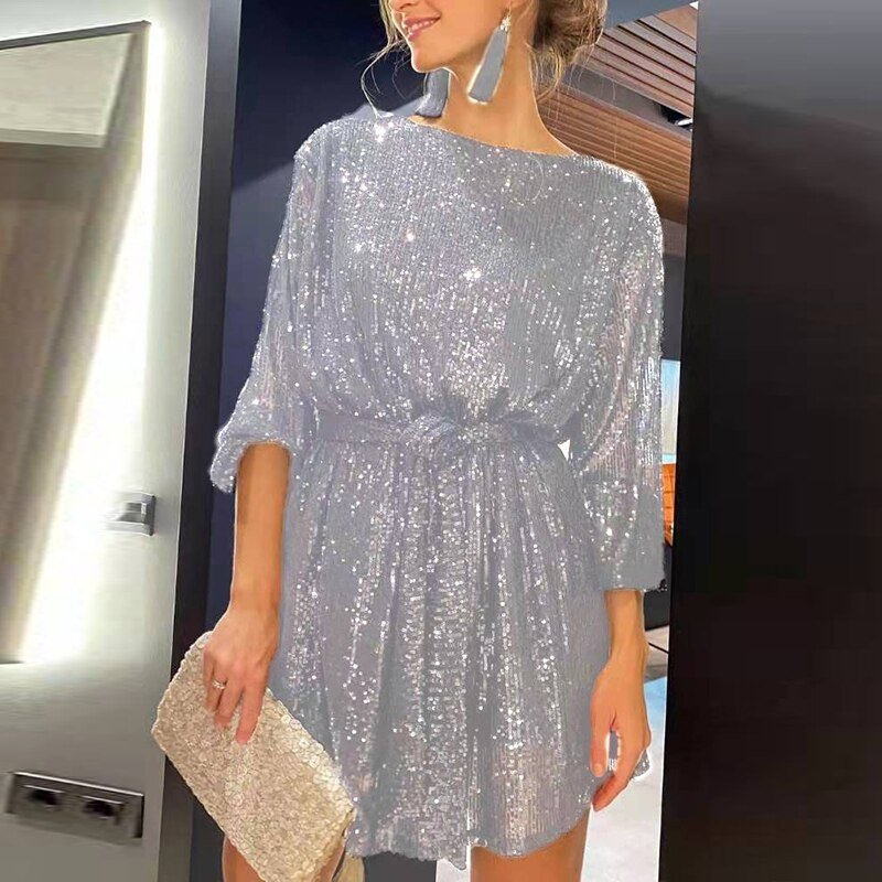 Playful Party Dress with Loose Fit - Clara-Silver-S-Nora Luxe