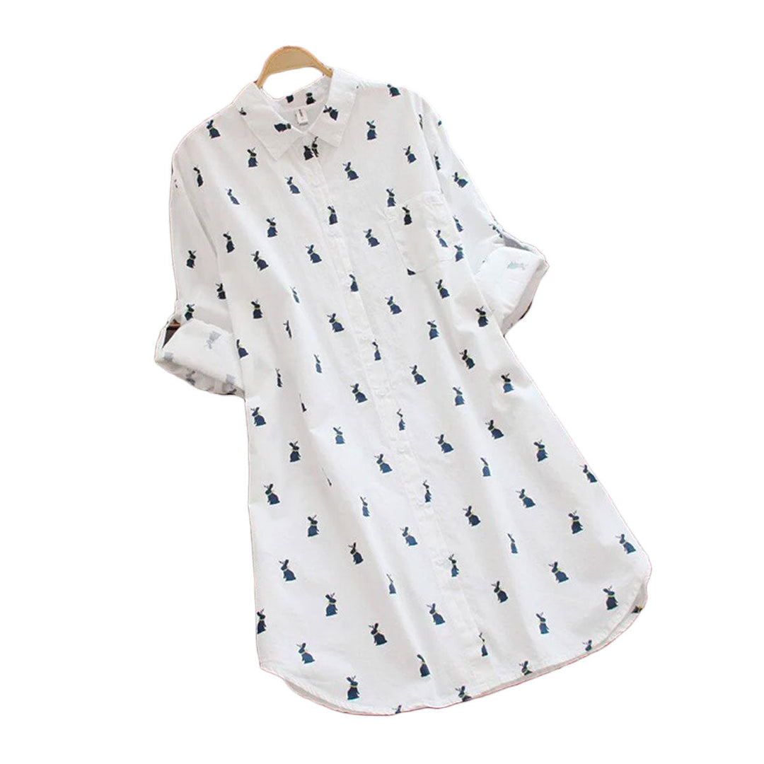 Playful shirt dress with rabbit print and lapel collar – Elina-S-Nora Luxe