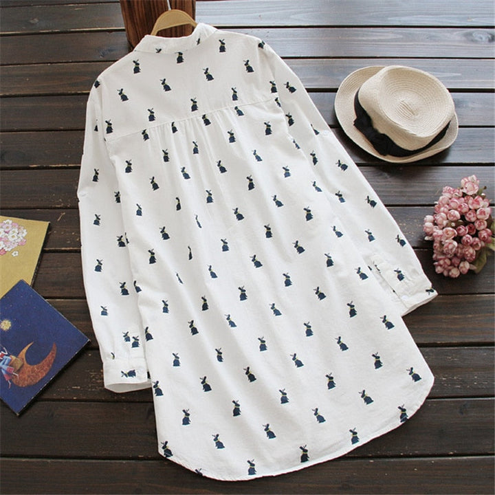 Playful shirt dress with rabbit print and lapel collar – Elina-S-Nora Luxe