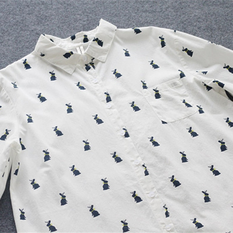Playful shirt dress with rabbit print and lapel collar – Elina-S-Nora Luxe