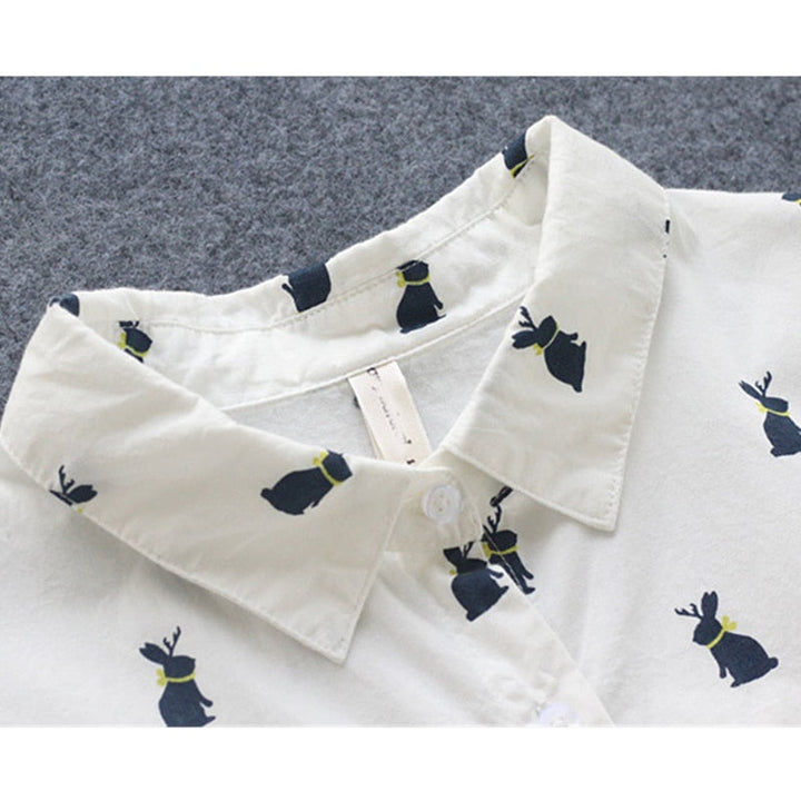 Playful shirt dress with rabbit print and lapel collar – Elina-S-Nora Luxe