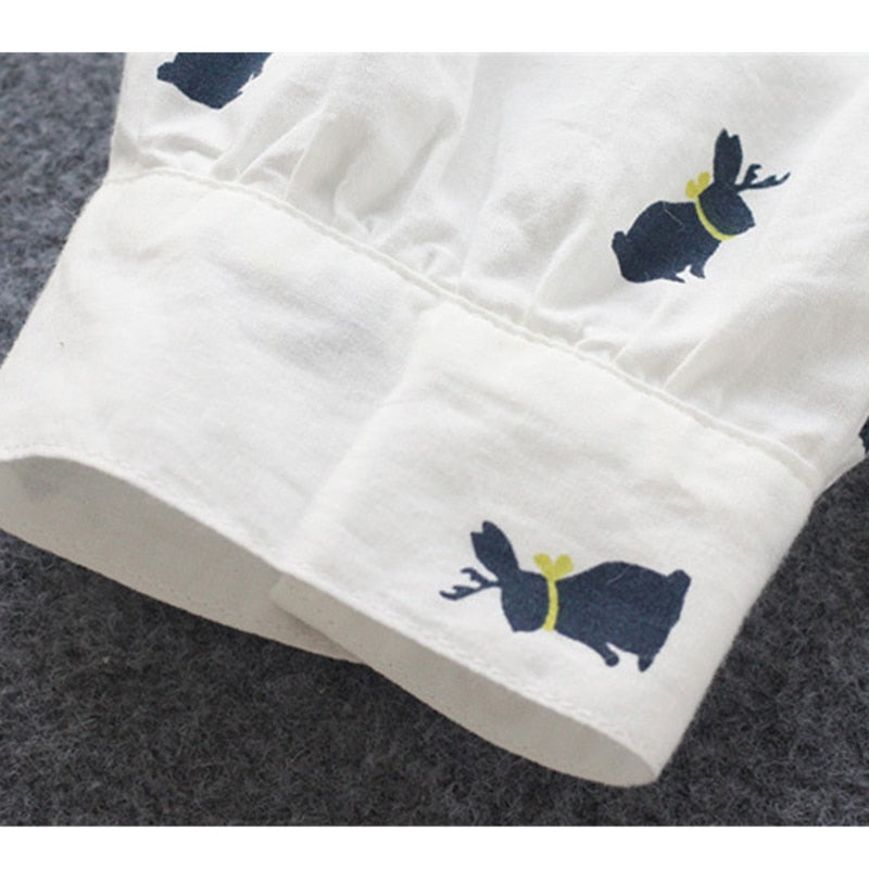 Playful shirt dress with rabbit print and lapel collar – Elina-S-Nora Luxe