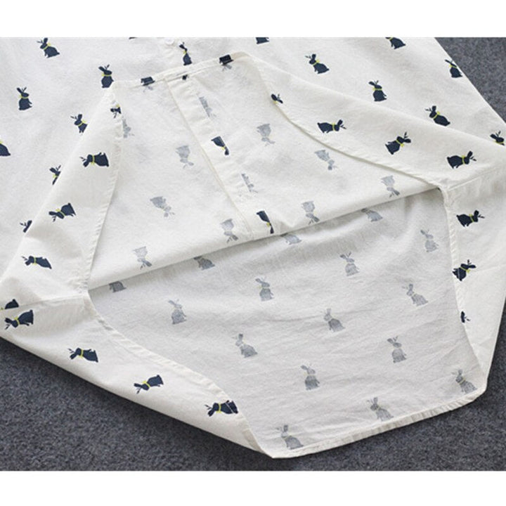 Playful shirt dress with rabbit print and lapel collar – Elina-S-Nora Luxe
