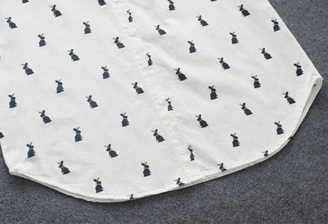 Playful shirt dress with rabbit print and lapel collar – Elina-S-Nora Luxe