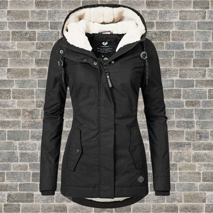 Pleated Cotton Winter Jacket with Hood - Mila-Black-S-Nora Luxe