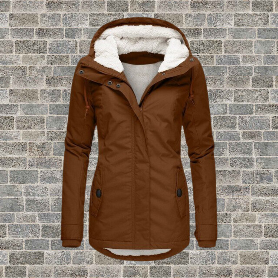 Pleated Cotton Winter Jacket with Hood - Mila-Brown-S-Nora Luxe