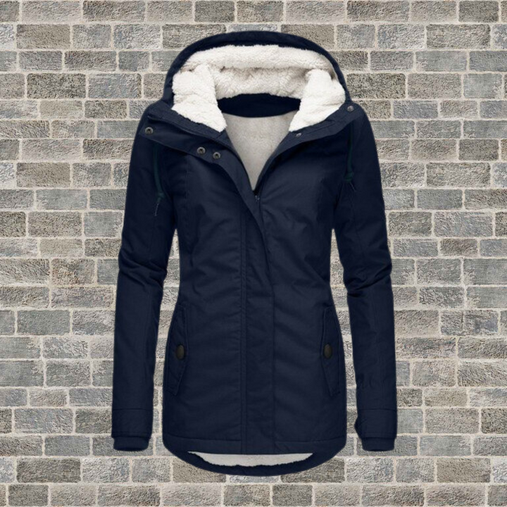 Pleated Cotton Winter Jacket with Hood - Mila-Dark blue-S-Nora Luxe