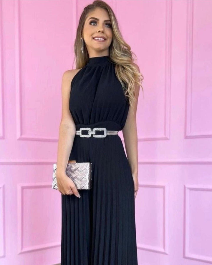 Plissé Jumpsuit – Gaia | Gorgeous airy summer look-S-Black-Nora Luxe