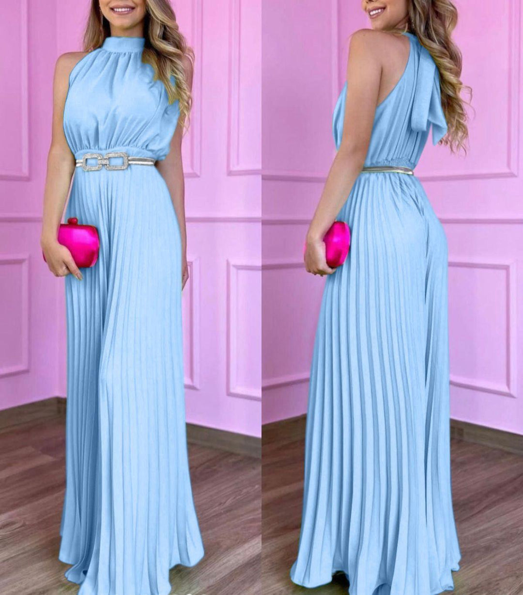 Plissé Jumpsuit – Gaia | Gorgeous airy summer look-S-Blue-Nora Luxe