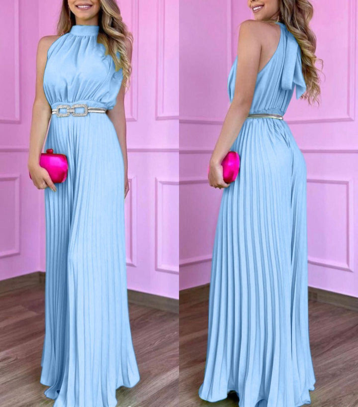 Plissé Jumpsuit – Gaia | Gorgeous airy summer look-S-Blue-Nora Luxe