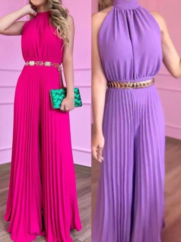 Plissé Jumpsuit – Gaia | Gorgeous airy summer look-S-Fuchsia-Nora Luxe