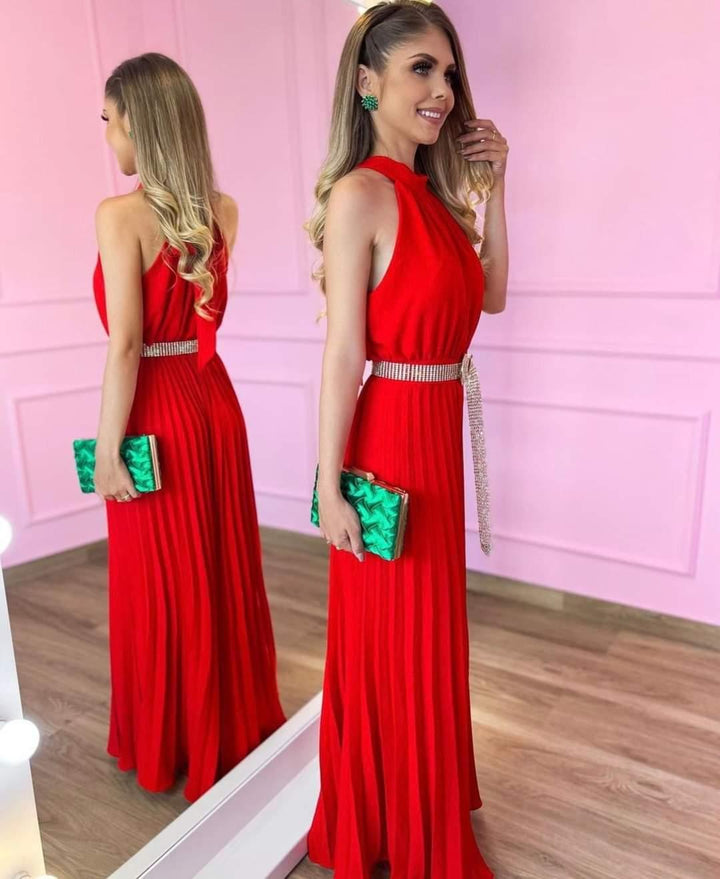 Plissé Jumpsuit – Gaia | Gorgeous airy summer look-S-Red-Nora Luxe