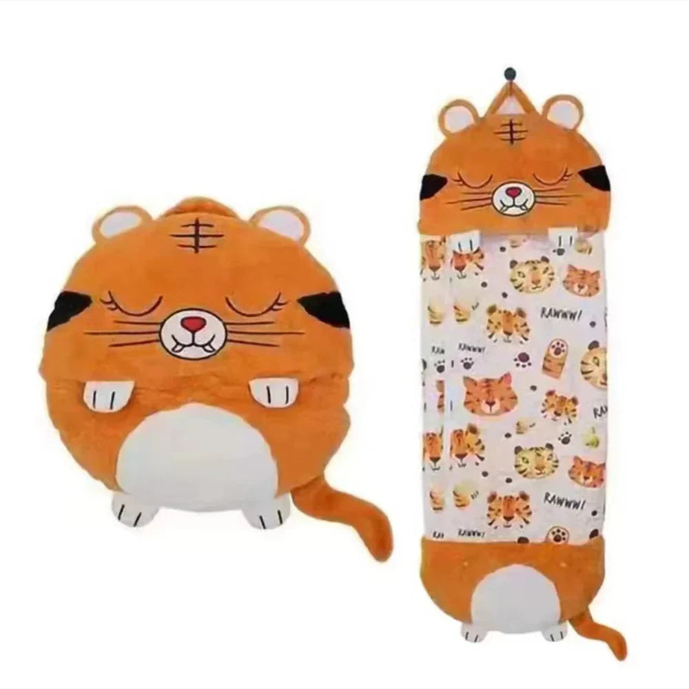 Plush Playmate and Sleeping Bag in one - SnoozeBuddy-Brown Tiger-Small (53.1 × 19.7 inches)-Nora Luxe