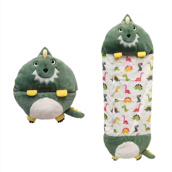 Plush Playmate and Sleeping Bag in one - SnoozeBuddy-Green Dino-Small (53.1 × 19.7 inches)-Nora Luxe