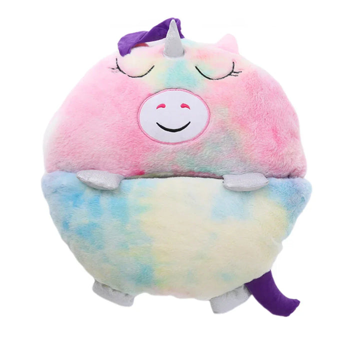 Plush Playmate and Sleeping Bag in one - SnoozeBuddy-Yellow Pink Unicorn-Small (53.1 × 19.7 inches)-Nora Luxe