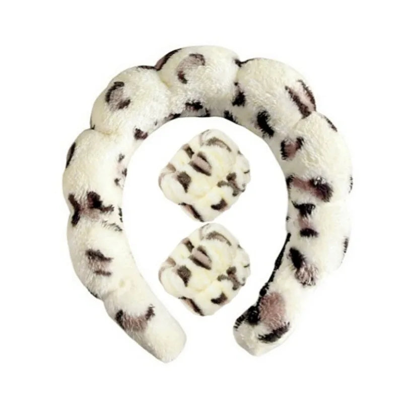 Plush Spa Headband & Wristband Set - Fluffiea-Beige-The Livary