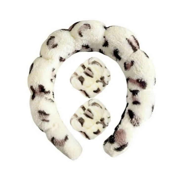 Plush Spa Headband & Wristband Set - Fluffiea-Beige-The Livary