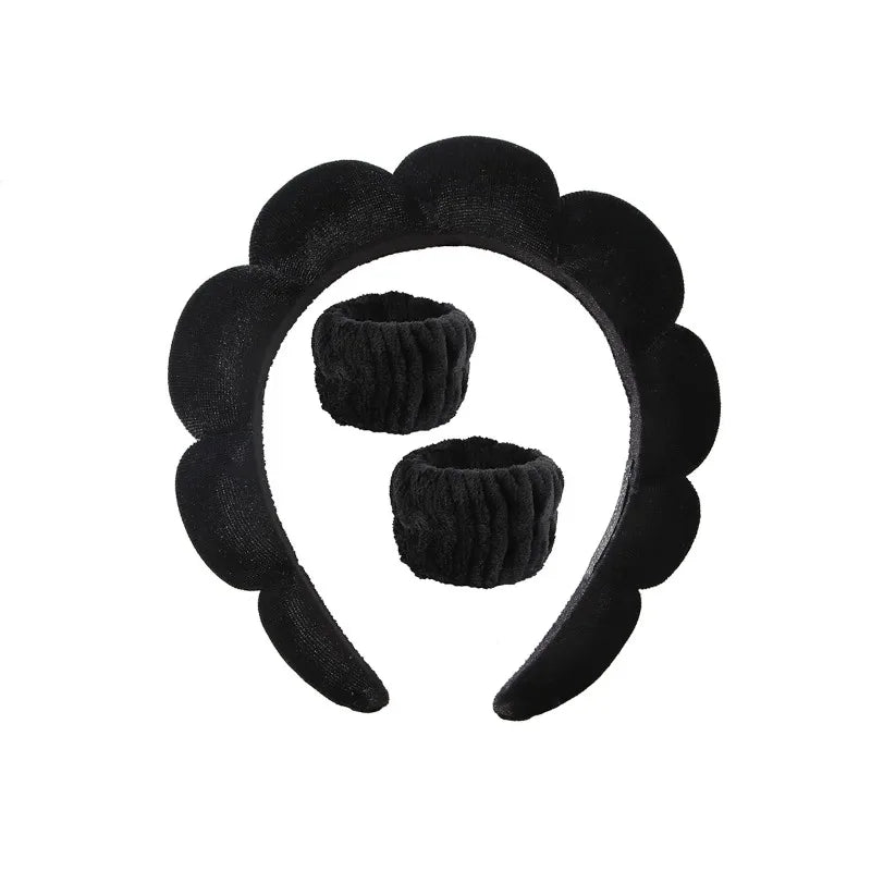 Plush Spa Headband & Wristband Set - Fluffiea-Black-The Livary