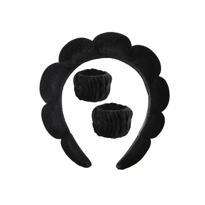 Plush Spa Headband & Wristband Set - Fluffiea-Black-The Livary