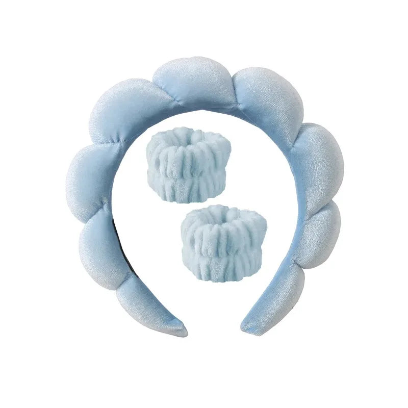 Plush Spa Headband & Wristband Set - Fluffiea-Blue-The Livary