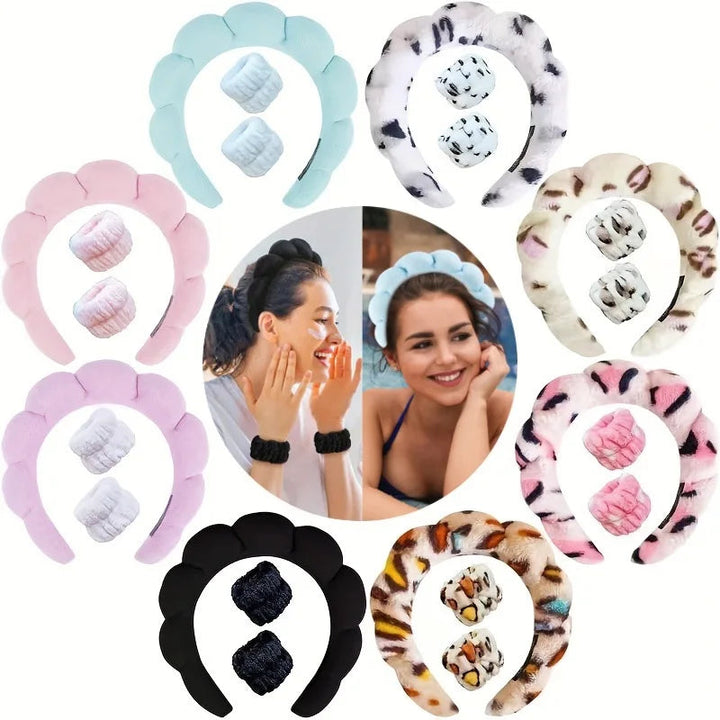 Plush Spa Headband & Wristband Set - Fluffiea-Blue-The Livary