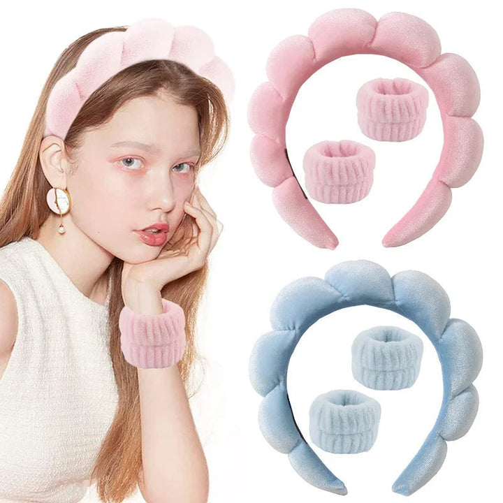 Plush Spa Headband & Wristband Set - Fluffiea-Blue-The Livary