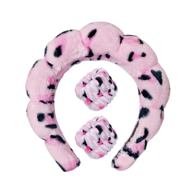 Plush Spa Headband & Wristband Set - Fluffiea-Dalmatian Pink-The Livary