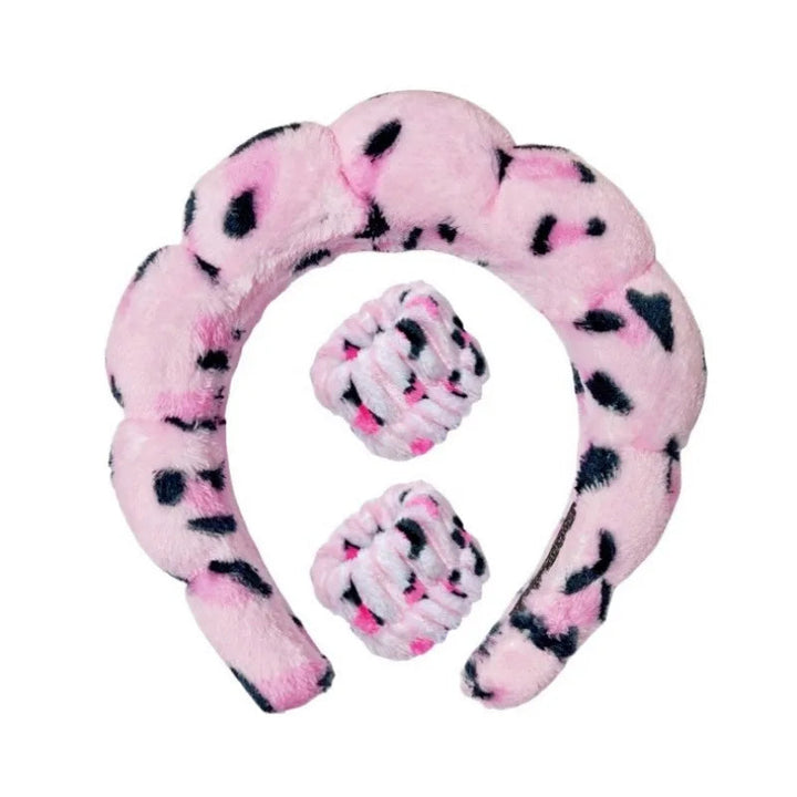 Plush Spa Headband & Wristband Set - Fluffiea-Dalmatian Pink-The Livary
