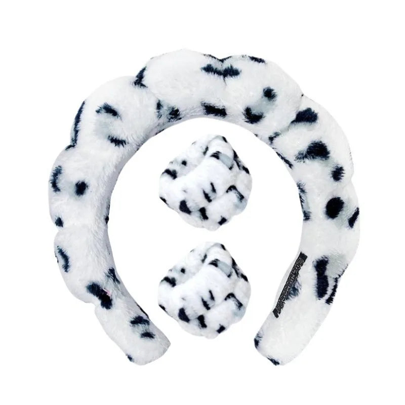 Plush Spa Headband & Wristband Set - Fluffiea-Dalmatian White-The Livary