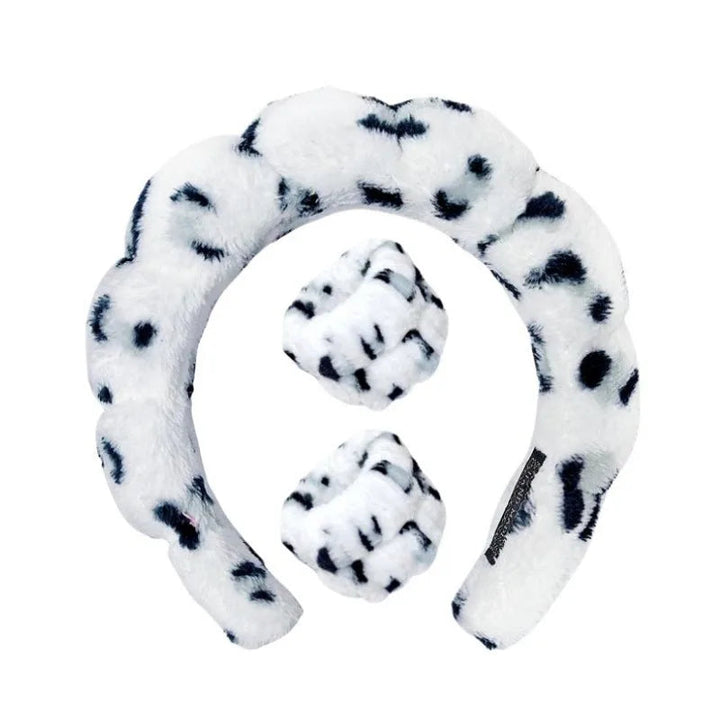 Plush Spa Headband & Wristband Set - Fluffiea-Dalmatian White-The Livary