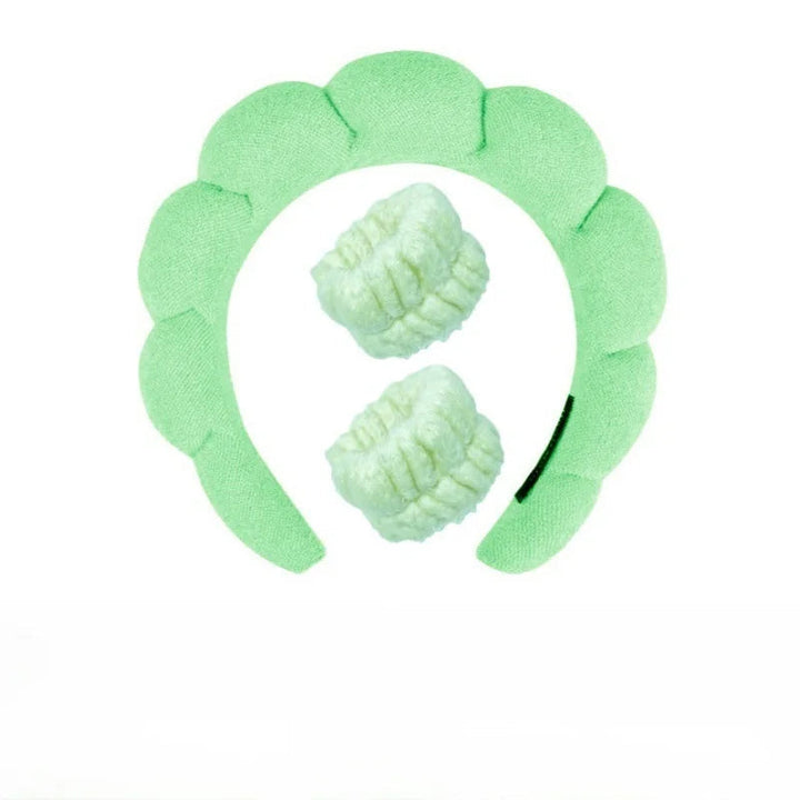 Plush Spa Headband & Wristband Set - Fluffiea-Green-The Livary