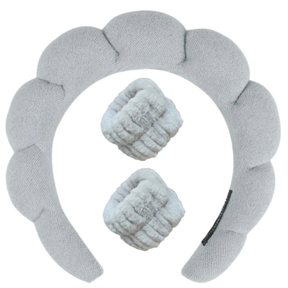 Plush Spa Headband & Wristband Set - Fluffiea-Grey-The Livary