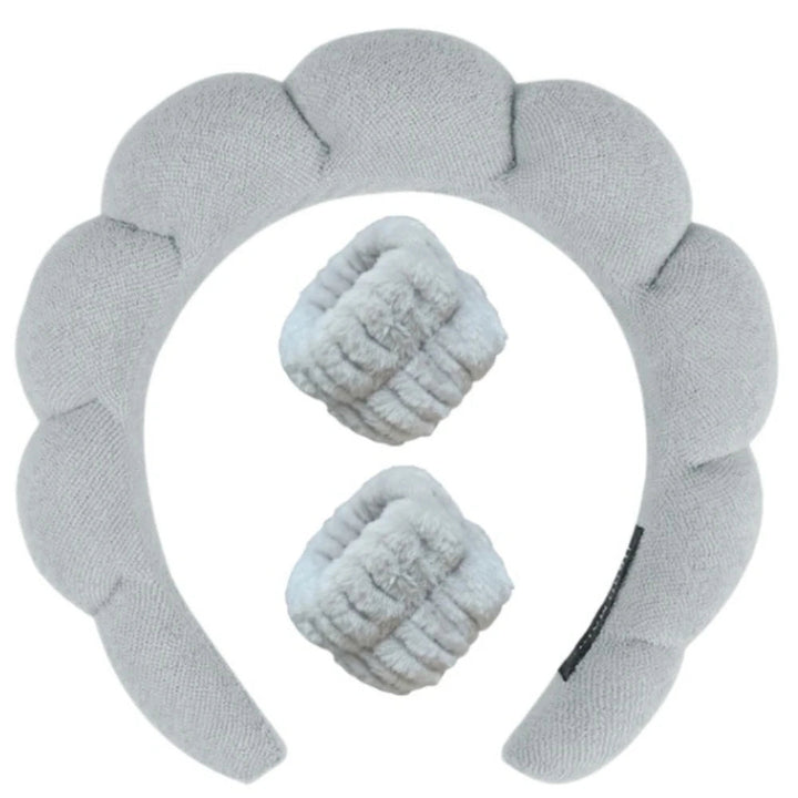 Plush Spa Headband & Wristband Set - Fluffiea-Grey-The Livary