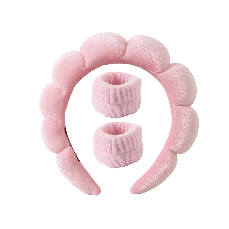Plush Spa Headband & Wristband Set - Fluffiea-Pink-The Livary