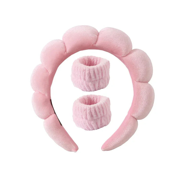 Plush Spa Headband & Wristband Set - Fluffiea-Pink-The Livary