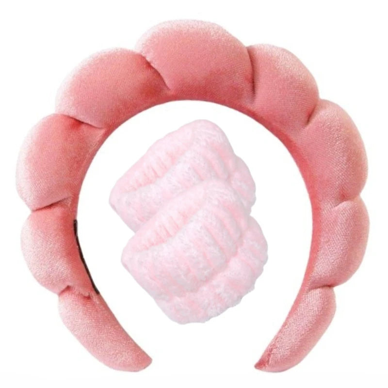 Plush Spa Headband & Wristband Set - Fluffiea-Red-The Livary