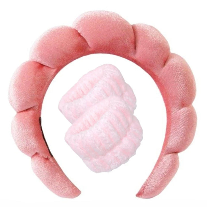 Plush Spa Headband & Wristband Set - Fluffiea-Red-The Livary