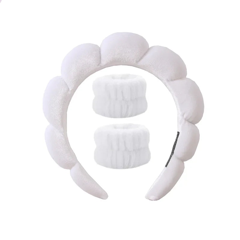 Plush Spa Headband & Wristband Set - Fluffiea-White-The Livary