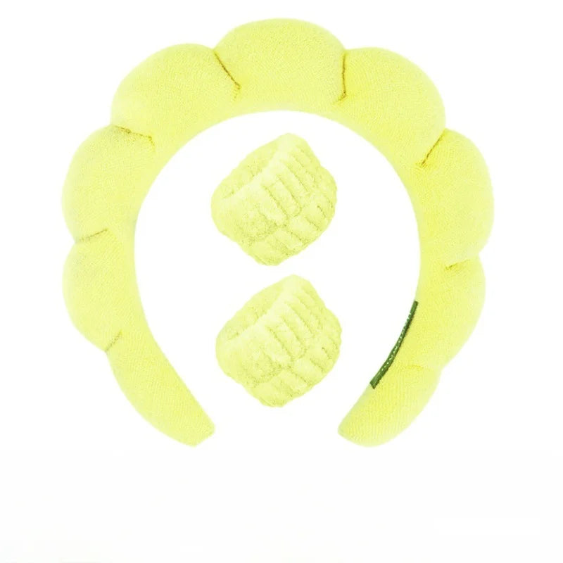 Plush Spa Headband & Wristband Set - Fluffiea-Yellow-The Livary