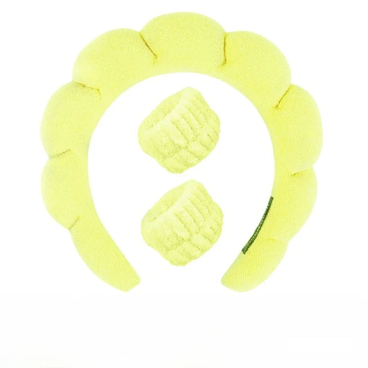 Plush Spa Headband & Wristband Set - Fluffiea-Yellow-The Livary