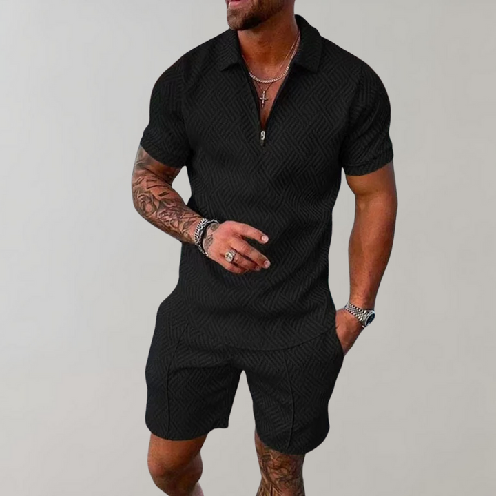 Polo and Shorts Summer Outfit for Men - Rafael-Black-S-Nora Luxe