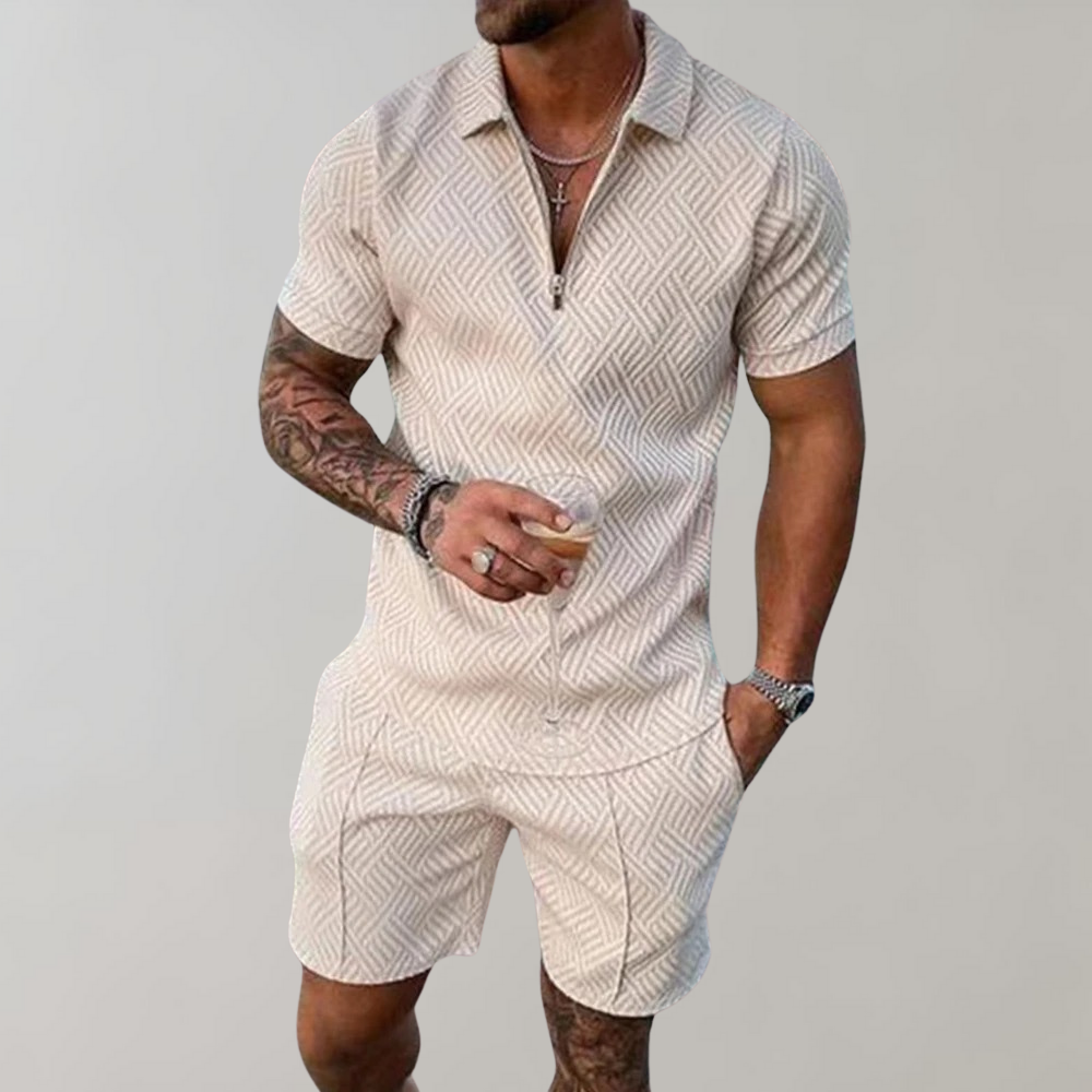 Polo and Shorts Summer Outfit for Men - Rafael-Khaki-S-Nora Luxe