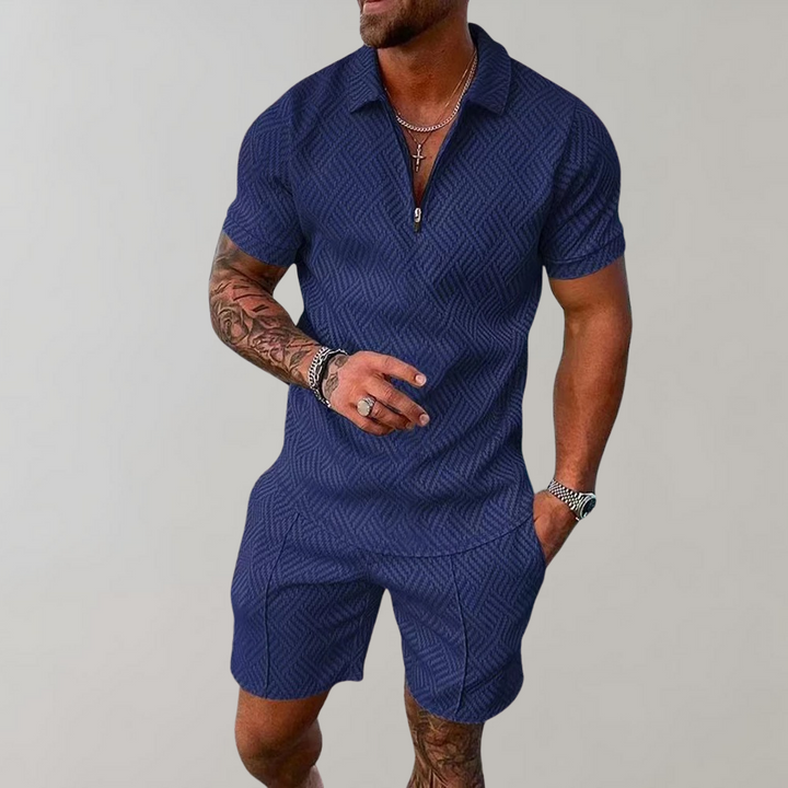 Polo and Shorts Summer Outfit for Men - Rafael-Marine blue-S-Nora Luxe
