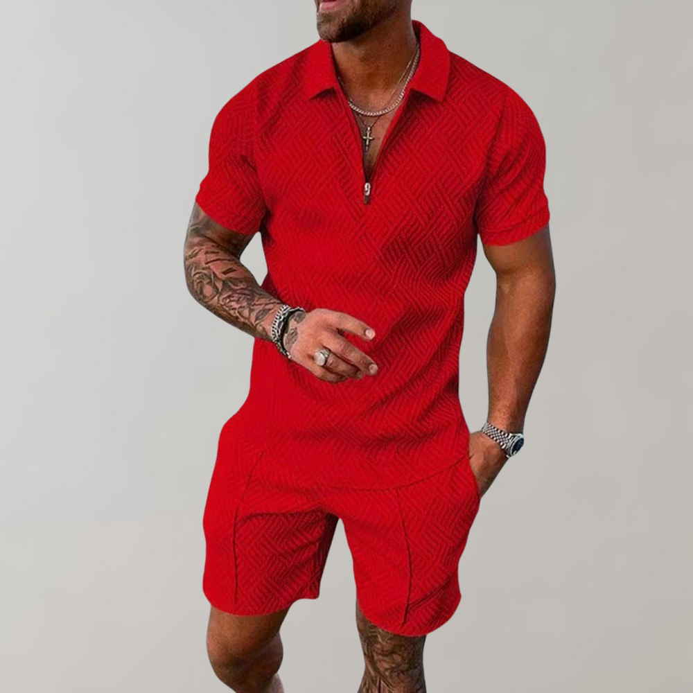 Polo and Shorts Summer Outfit for Men - Rafael-Red-S-Nora Luxe