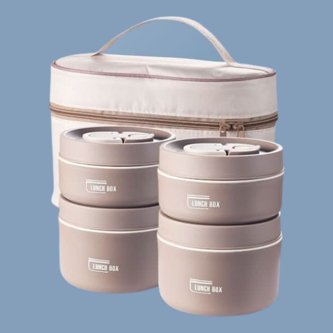 Portable Insulated Meal Container Set - LunchMate-Brown-4-Dozen + Bag + FREE cutlery set-Nora Luxe