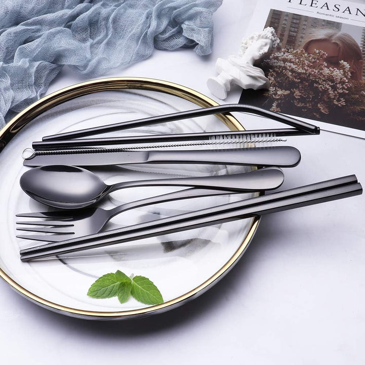 Portable Stainless Steel Cutlery Set - Travel Essential!-Black-Nora Luxe